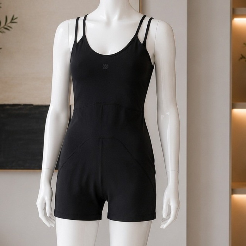 All in Motion Womens Athletic Romper Strappy Back Built-in Bra Black Medium